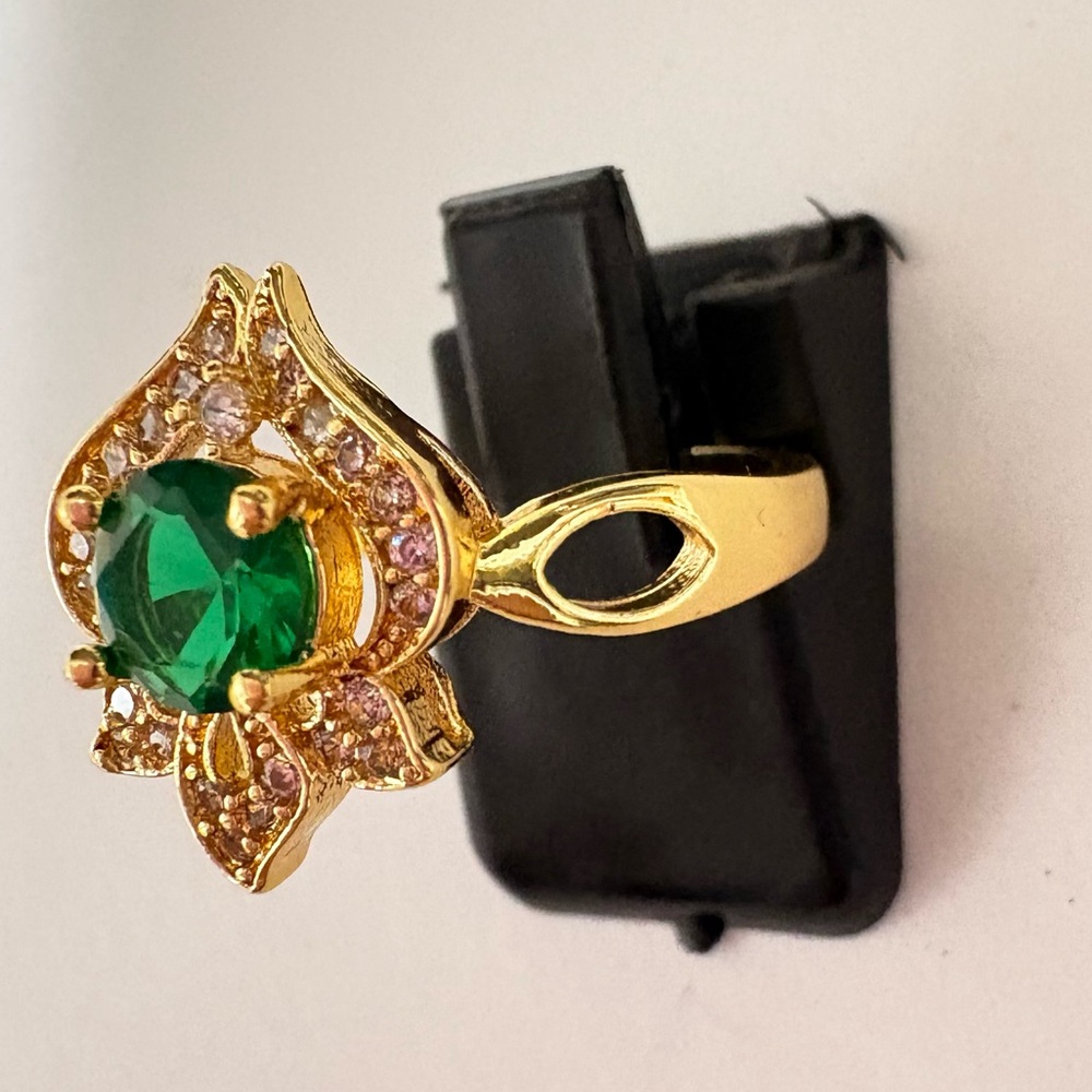 Adjustable Gold Plated Green Statement Ring - image 2